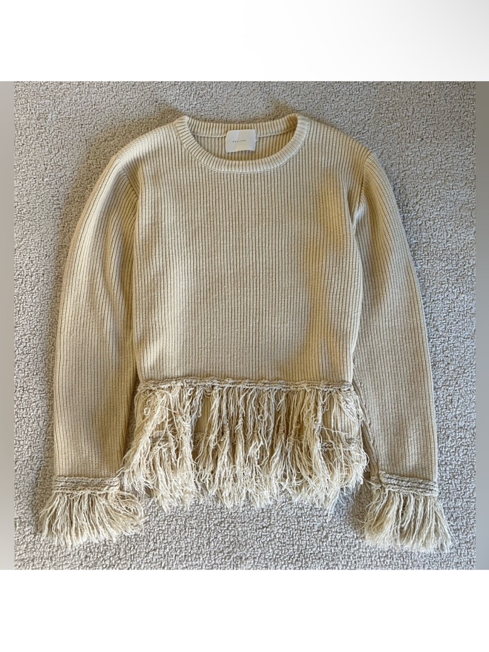 Cream Fringe Sweater bohemian neutral (not size check measurements)